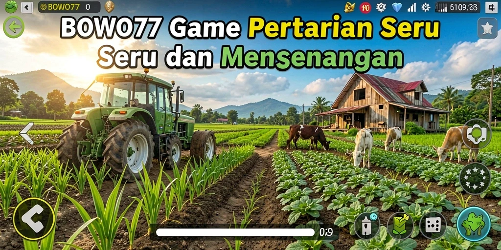 Tangkapan layar gameplay BOWO77 dengan suasana pertanian yang indah.