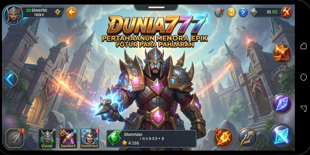 Tampilan gameplay DUNIA777 menampilkan pertarungan seru Tower Defense.
