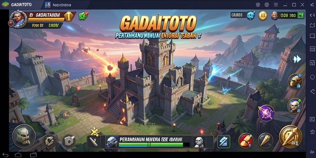 Tampilan gameplay GADAITOTO dengan pertahanan menara epik.