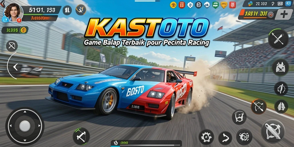 Tangkapan layar gameplay KASTOTO yang menunjukkan aksi balapan mendebarkan.
