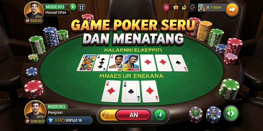 Screenshot utama MODE303 menampilkan gameplay Poker yang menarik dan interaktif.