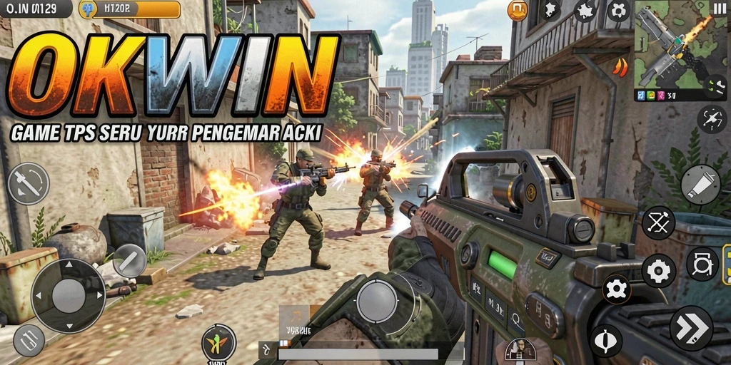 Tampilan gameplay seru di OKWIN dengan aksi TPS yang intens.