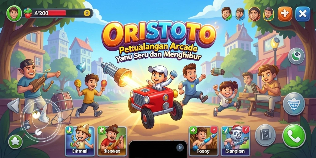 Tampilan aksi dalam permainan <strong>ORISTOTO</strong> yang penuh warna dan seru.