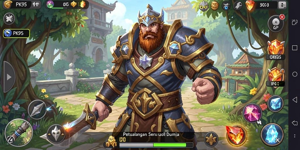 Screenshot utama PK95 menampilkan aksi seru dalam pertempuran RPG.