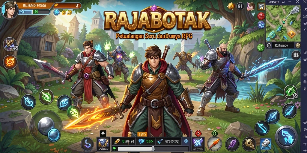 Tampilan gameplay seru RAJABOTAK dengan karakter dan petualangan RPG.