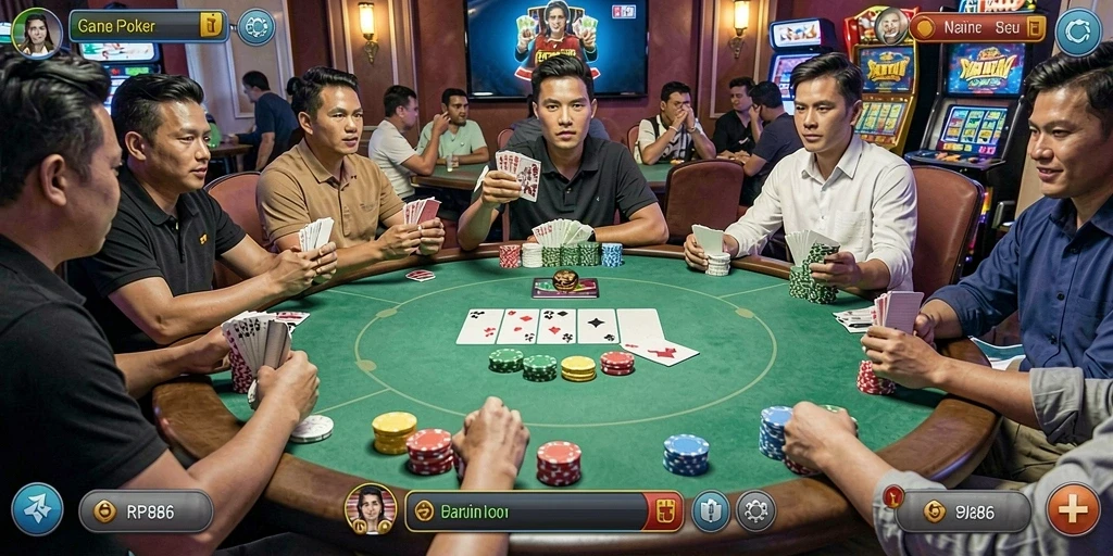 Tampilan menarik dari gameplay Poker RP886 yang seru.