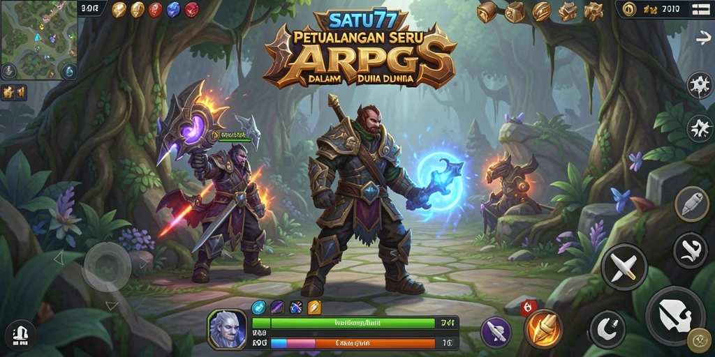 Screenshot utama SATU77 menampilkan aksi pertempuran mendebarkan dalam dunia ARPG.