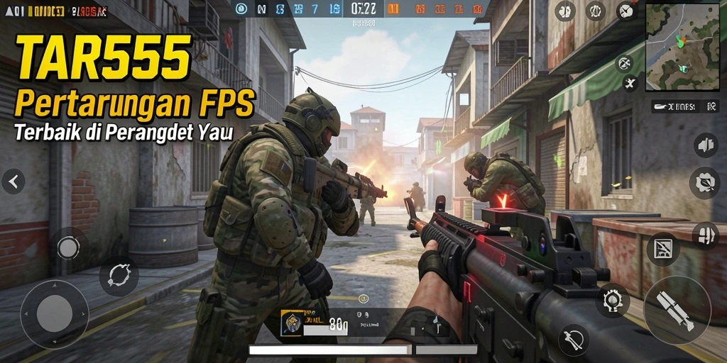 Screenshot gameplay TAR555 menampilkan aksi tembak menembak yang seru.